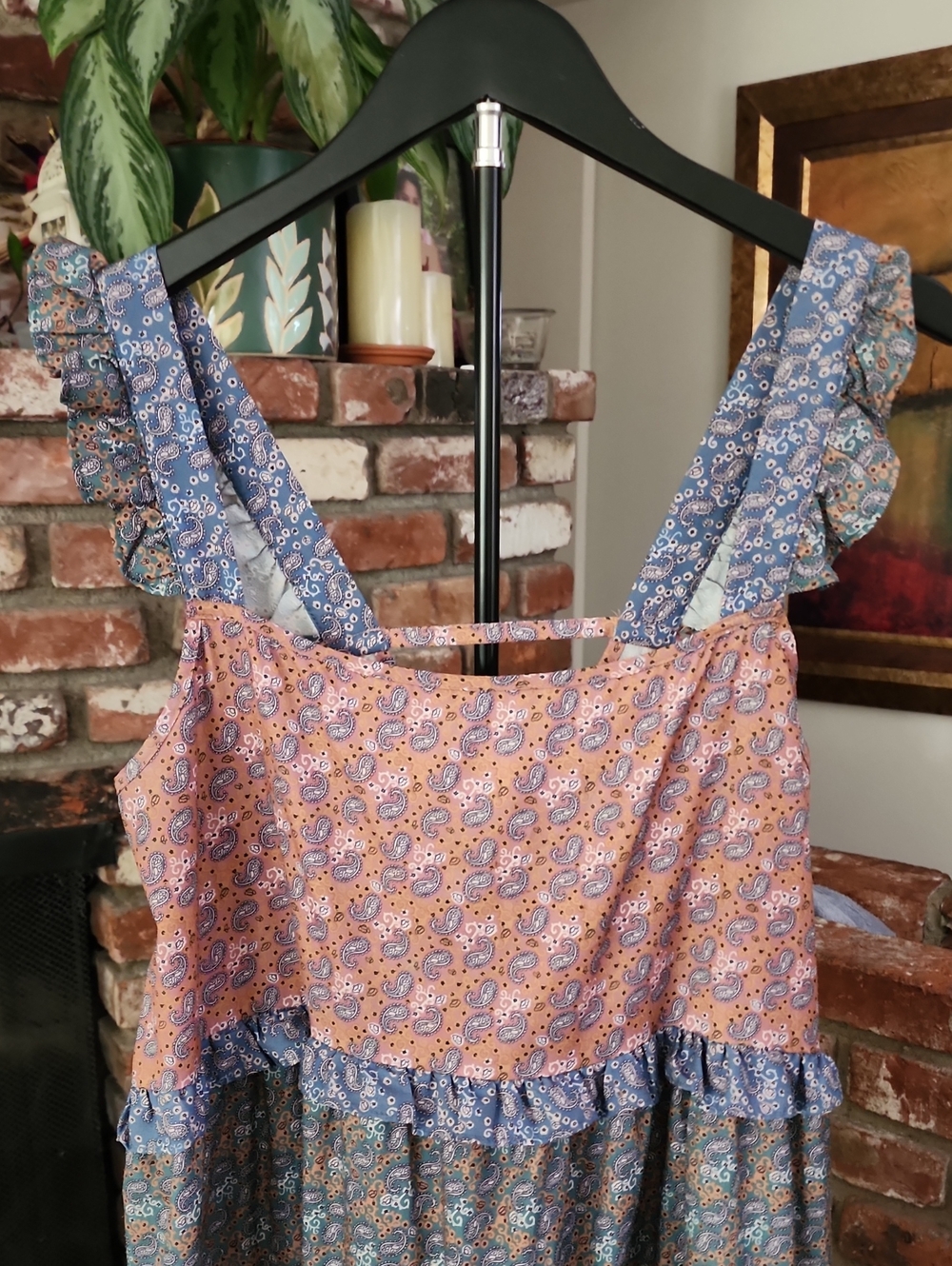 Lucca Couture Patchwork Floral Maxi Dress Tiered Ruffle Boho Cottagecore L - Picture 2 of 12